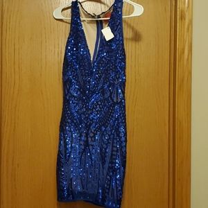 Blue Sequin Mini Dress